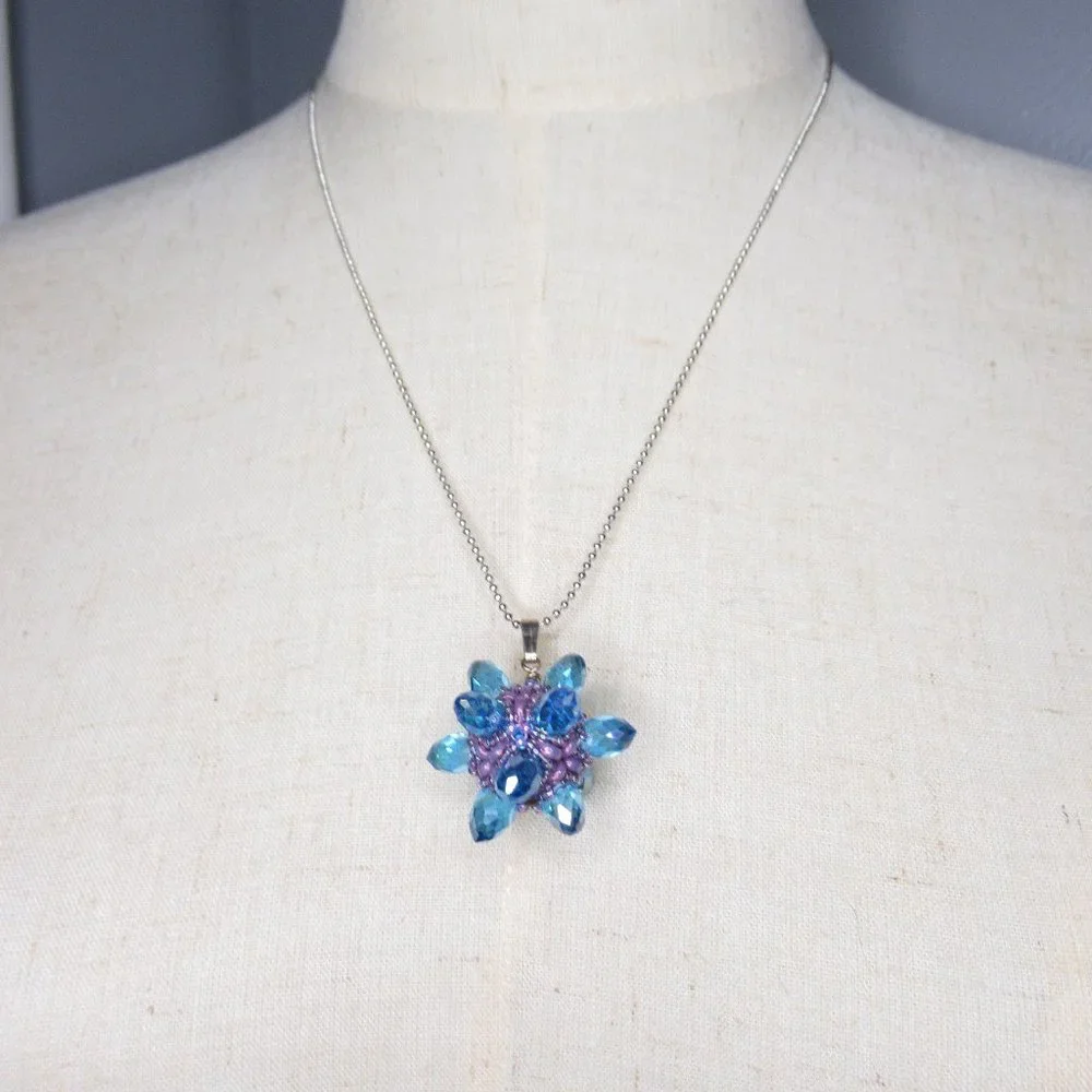 Blue Crystal 3d Beaded Bead pendant